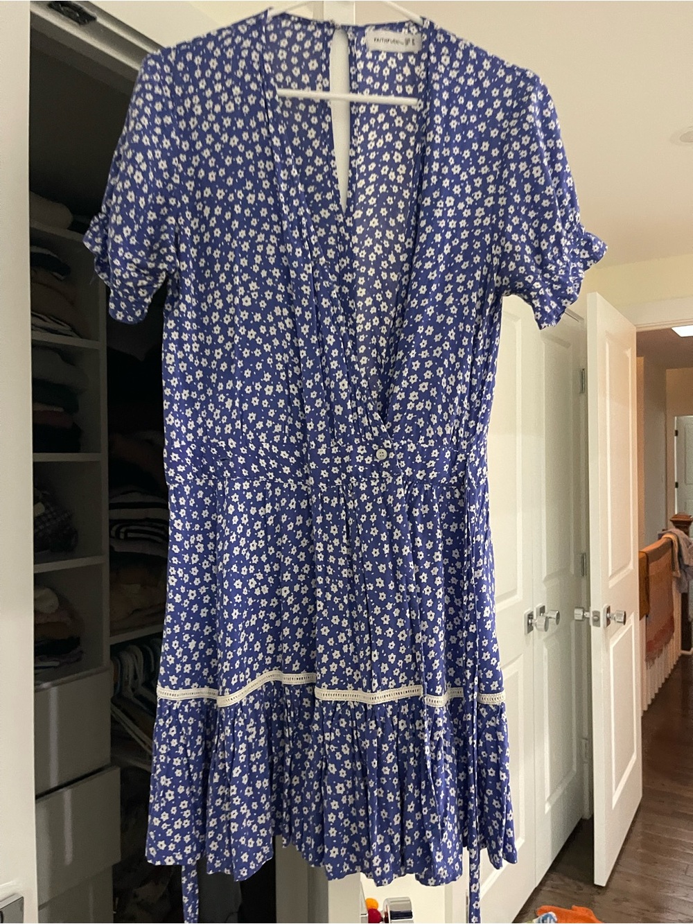 Reformation Royal Blue Floral Wrap Mini Dress